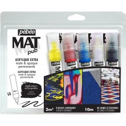 Set of 5 applicators 30ml MAT PUB. Refillable applicator, fine tip, ideal for drawing and writing. Extra matt acrylic, opaque and permanent paint